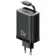 USAMS hálózati töltő Xiang Series CC296 30W 1xUSB-C 1xUSB-A + USB-C kábel, fekete