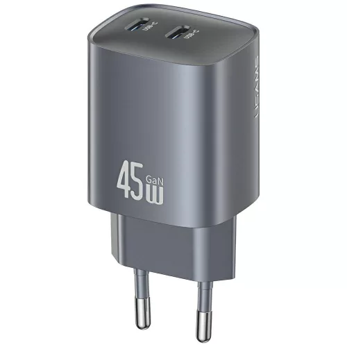 USAMS hálózati töltő CC305 T66 45W GaN 2xUSB-C , szürke