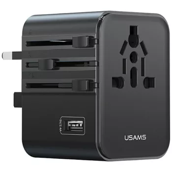   USAMS utazó hálózati töltő CC308 2xUSB-C 17W 4in1 US/AU/EU/UK, fekete