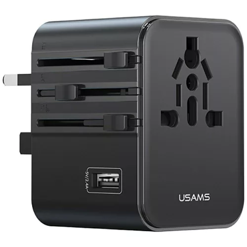 USAMS utazó hálózati töltő CC308 2xUSB-C 17W 4in1 US/AU/EU/UK, fekete