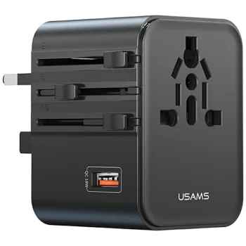   USAMS utazó hálózati töltő CC309 2xUSB-C 25W 4in1 US/AU/EU/UK, fekete