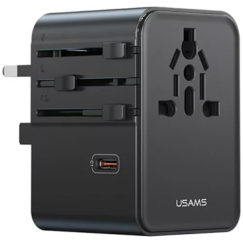 USAMS utazó hálózati töltő CC310 3xUSB-C 70W 4in1 US/AU/EU/UK, fekete