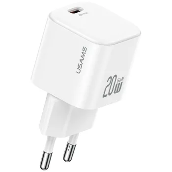   USAMS hálózati töltő JO Series CC260 20W USB-C + 1m USB-C/USB-C kábel, fehér