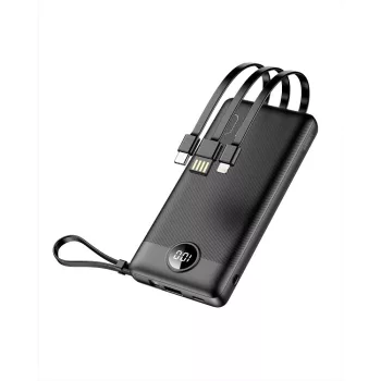   VEGER powerbank 10 000 mAh beépített kábelekkel Micro USB/USB-C/Lightning C10 (W1116), fekete