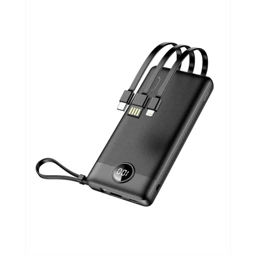 VEGER powerbank 10 000 mAh beépített kábelekkel Micro USB/USB-C/Lightning C10 (W1116), fekete