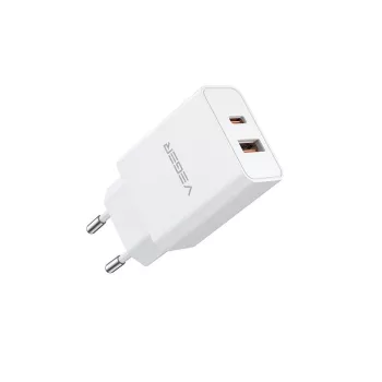   VEGER hálózati töltő USB A + Type C PD QC3.0 3A 30W VLS302U, fehér