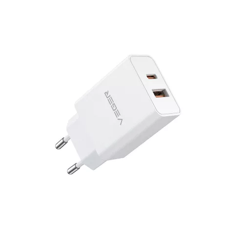 VEGER hálózati töltő USB A + Type C PD QC3.0 3A 30W VLS302U, fehér