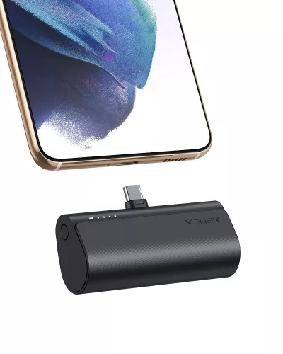 VEGER powerbank 5000 mAh beépített csatlakozóval USB-C PD QC3.0 3A 20W PlugOn (W0556), fekete