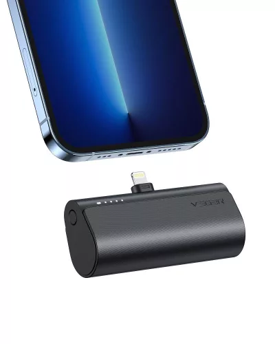 VEGER powerbank 5 000 mAh beépített csatlakozóval Lightning PD QC3.0 3A 20W PlugOn (W0556P), fekete