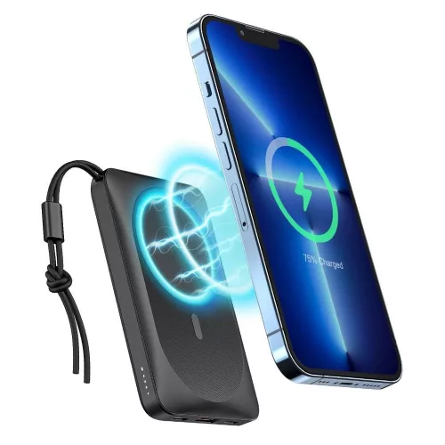 VEGER powerbank 10 000 mAh indukciós töltéssel, MagSafe PD QC3.0 2A 20W MagOn (VP1151/W1151) fekete