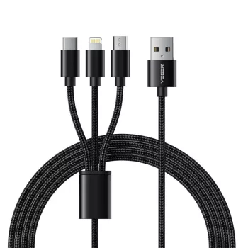   VEGER, 3in1 USB-A - Lightning / Type-C / Micro USB kábel V303, 1,2m, kábel, fekete