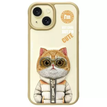 Nimmy Case iPhone 15 6.1" Cool&Cute 2.0 Cat tok, khaki