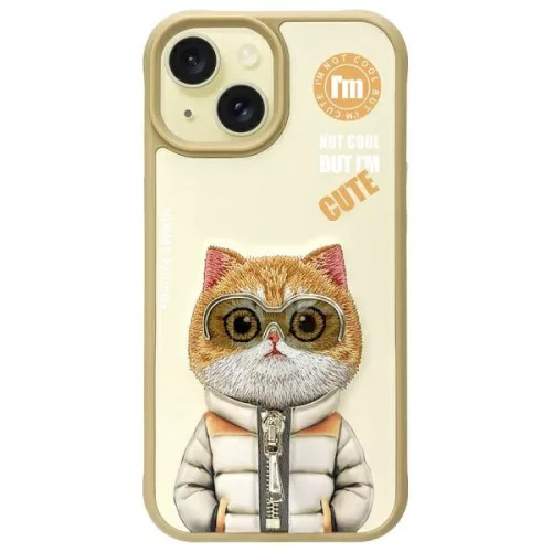 Nimmy Case iPhone 15 6.1" Cool&Cute 2.0 Cat tok, khaki