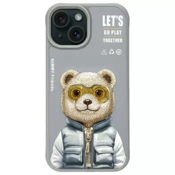   Nimmy Case iPhone 15 6.1" Cool&Cute 2.0 Bear tok, szürke