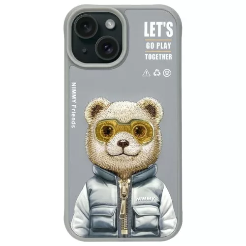 Nimmy Case iPhone 15 6.1" Cool&Cute 2.0 Bear tok, szürke