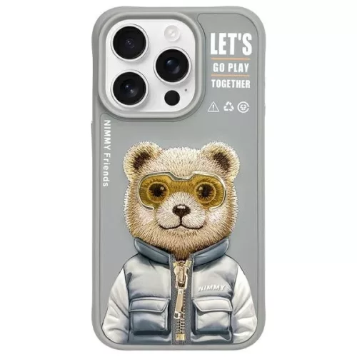 Nimmy Case iPhone 15 Pro 6.1" szary/tok, szürke Cool&Cute 2.0 Bear tok, szürke