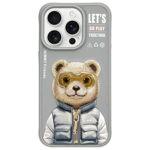 Nimmy Case iPhone 15 Pro Max 6.7" Cool&Cute 2.0 Bear tok, szürke
