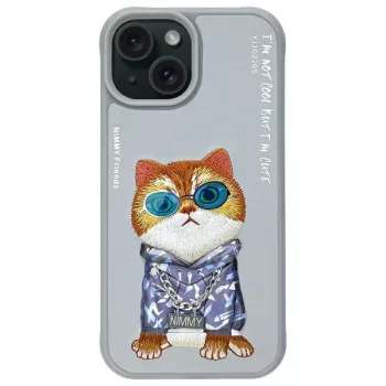 Nimmy Case iPhone 15 6.1" Glasses Cool Cat tok, szürke