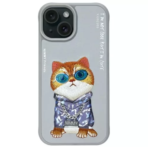 Nimmy Case iPhone 15 6.1" Glasses Cool Cat tok, szürke