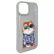 Nimmy Case iPhone 15 6.1" Glasses Cool Cat tok, szürke