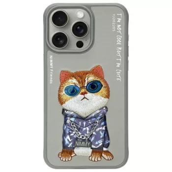   Nimmy Case iPhone 15 Pro 6.1" szary/tok, szürke Glasses Cool Cat tok, szürke