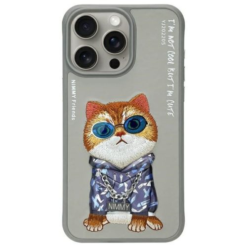 Nimmy Case iPhone 15 Pro Max 6.7" Glasses Cool Cat tok, szürke