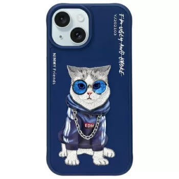 Nimmy iPhone 15 6.1" Glasses Cool Cat tok, kék