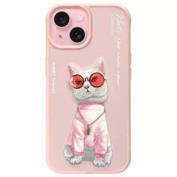   Nimmy Case iPhone 15 6.1" Glasses Cool Cat tok, rózsaszín