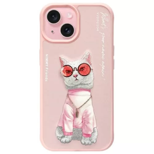 Nimmy Case iPhone 15 6.1" Glasses Cool Cat tok, rózsaszín