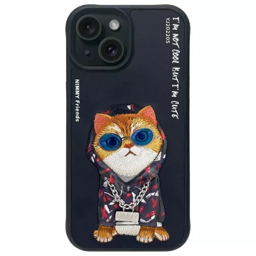 Nimmy iPhone 15 6.1" Glasses Cool Cat tok, fekete