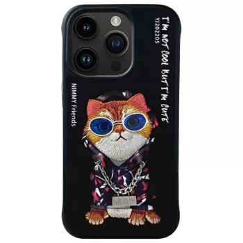   Nimmy Case iPhone 15 Pro 6.1" Glasses Cool Cat tok, fekete