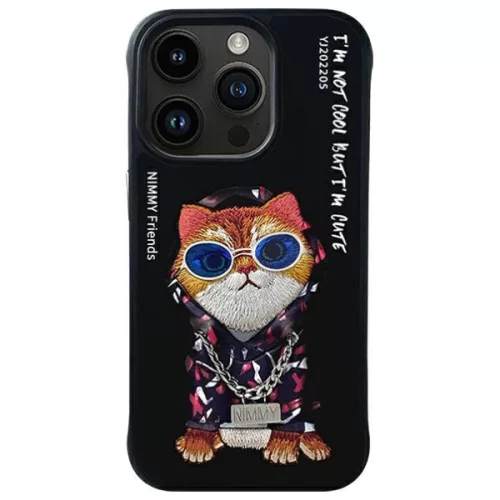 Nimmy Case iPhone 15 Pro 6.1" Glasses Cool Cat tok, fekete