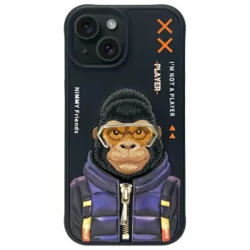   Nimmy Case iPhone 15 6.1" Cool&Cute 2.0 Monkey tok, fekete