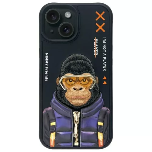 Nimmy Case iPhone 15 6.1" Cool&Cute 2.0 Monkey tok, fekete