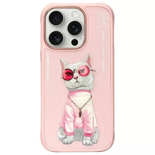 Nimmy Case iPhone 16 Pro Max 6.9" Glasses Cool Cat tok, rózsaszín