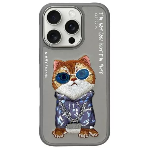 Nimmy Case iPhone 16 Pro Max 6.9" Glasses Cool Cat tok, szürke