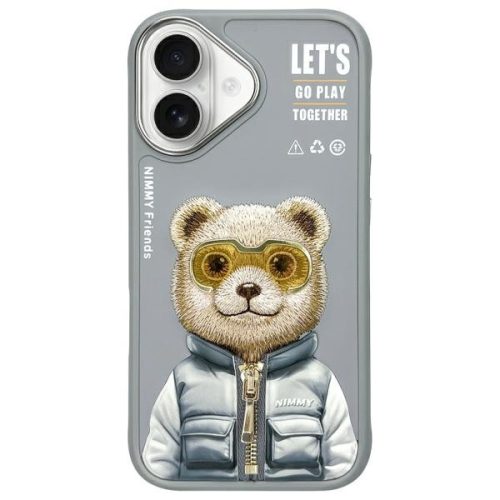 Nimmy Case iPhone 16 6.1" Cool&Cute 2.0 Bear tok, szürke