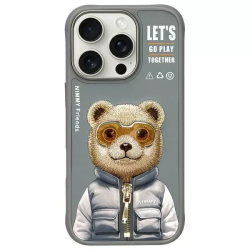 Nimmy Case iPhone 16 Pro 6.3" Cool&Cute 2.0 Bear tok, szürke