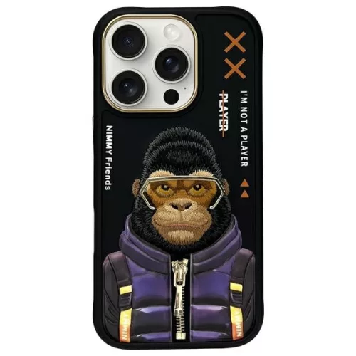 Nimmy Case iPhone 16 Pro 6.3" Cool&Cute 2.0 Monkey tok, fekete