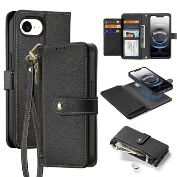   Dux Ducis Lawa iPhone 16e Leather Case Detachable Magnetic Wallet tok, fekete