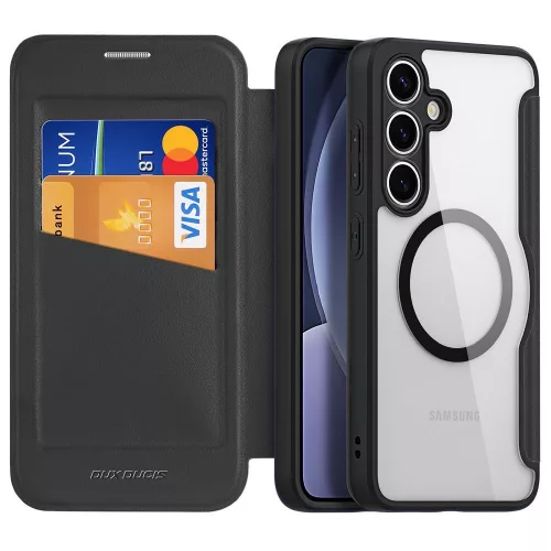 DUX DUCIS wallet case SKIN X PRO compatible with MagSafe Samsung Galaxy S25 tok, fekete