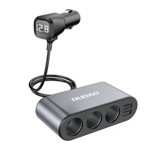 Dudao autós töltő 2x USB / 3x szivargyújtó töltő elosztó, fekete (R1Pro, fekete)