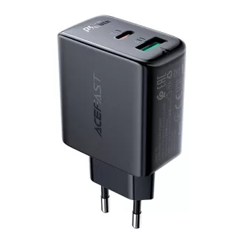   Acefast hálózati töltő USB Type C / USB 32W, PPS, PD, QC 3.0, AFC, FCP, fekete (A5, fekete)