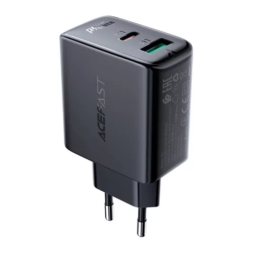 Acefast hálózati töltő USB Type C / USB 32W, PPS, PD, QC 3.0, AFC, FCP, fekete (A5, fekete)