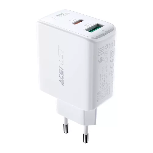 Acefast hálózati töltő USB Type C / USB 32W, PPS, PD, QC 3.0, AFC, FCP, fehér (A5, fehér)