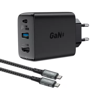   Acefast 2in1 charger GaN 65W USB Type C / USB, adapter HDMI adapter 4K 60Hz (set with kábel), fekete