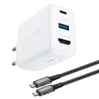   Acefast 2in1 charger GaN 65W USB Type C / USB, adapter HDMI 4K @ 60Hz (set with kábel), fehér