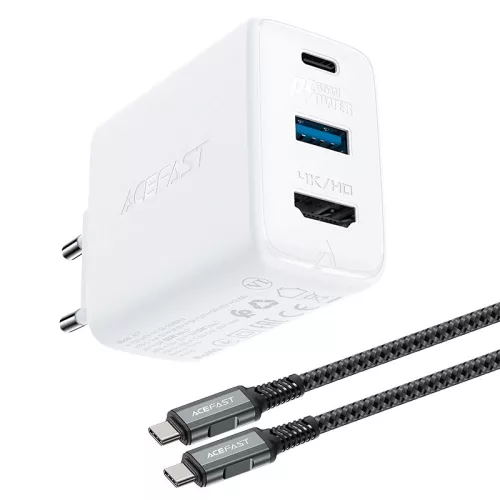 Acefast 2in1 charger GaN 65W USB Type C / USB, adapter HDMI 4K @ 60Hz (set with kábel), fehér