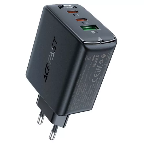Acefast hálózati gyorstöltő GaN (2xUSB-C / USB-A) PPS / PD / QC4+ 65W, fekete (A41)