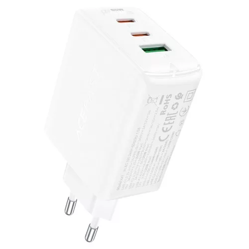 Acefast hálózati gyorstöltő GaN (2x USB-C / USB-A) PPS / PD / QC4+ 65W, fehér (A41)